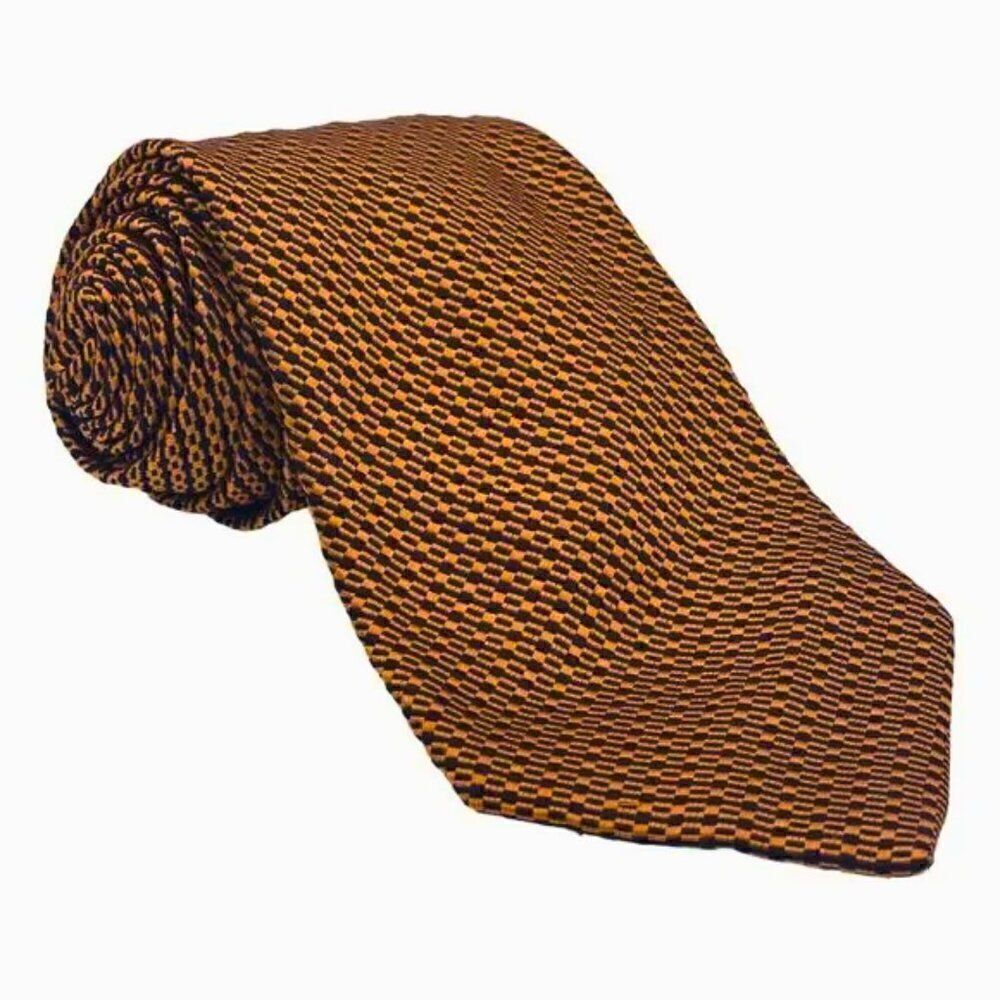 EUC Faconnable Orange Black Geometric Bars Mens Tie